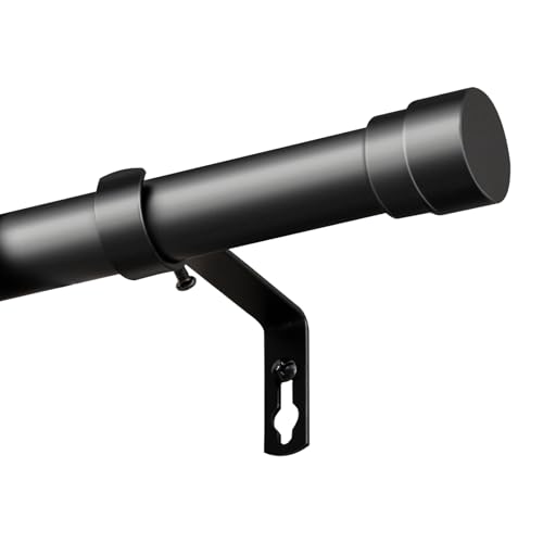 BellaHills 76-349cm Gardinenstange Ausziehbare, 25 mm Durchmesser Vorhangstange Verstellbare mit Kappenknäufen und Halterungen - Dekorative Fenster für Wohnzimmer Schlafzimmer, Schwarz von BellaHills