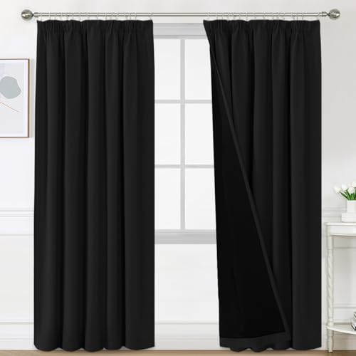 BellaHills Blickdichte Vorhänge Thermovorhang Kälteschutz 2er Set H240 x B132 cm Doppellagiger und Dicker Vorhang gegen Kälte für Tür 100% Verdunklungsgardine Blackout Curtain for Bedroom, Schwarz von BellaHills