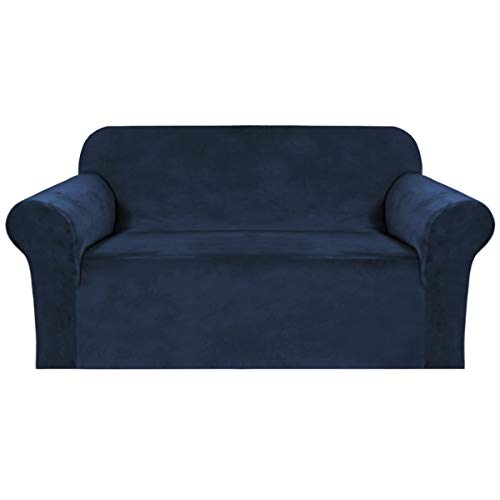 BellaHills Echte Samt Couchbezug für Sofa Schonbezüge Samt Plüsch Möbelbezug Ultra Stretch Sofabezüge Möbelschutz mit elastischem Boden (2-Sitzer, Marine) von BellaHills
