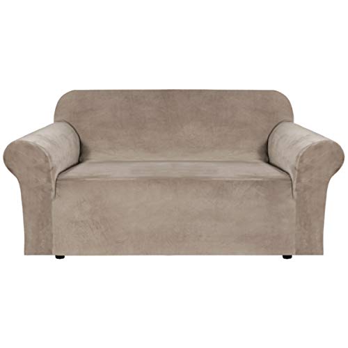 BellaHills Echte Samt Couchbezug für Sofa Schonbezüge Samt Plüsch Möbelbezug Ultra Stretch Sofabezüge Möbelschutz mit elastischem Boden (2-Sitzer, Taupe) von BellaHills