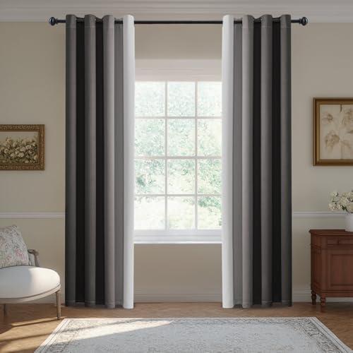 BellaHills Farbverlauf Blickdicht Verdunklungsvorhänge, Gardinen Kurz Wohnzimmer Thermovorhang gegen Kälte Übergardinen, 2er Set, Schlafzimmer Vorhänge mit Ösen, H240 x B132 cm, 2er Set, Grau BellaHills Farbverlauf Blickdicht Verdunklungsvorhänge, Gardinen Kurz Wohnzimmer Thermovorhang gegen Kälte Übergardinen, 2er Set, Schlafzimmer Vorhänge mit Ösen, H240 x B132 cm, 2er Set, Grau von BellaHills