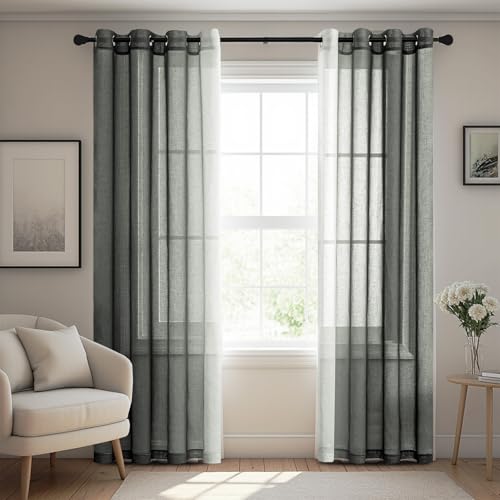 BellaHills Gardinen Leinen Vorhänge Farbverlauf 2er Set, Vorhang Blickdicht mit Ösen Fensterschal für Schlafzimmer und Wohnzimmer, 137cm x 117 cm(H x B), Grün von BellaHills