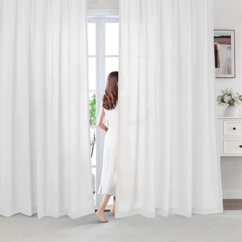 BellaHills Gardinen mit Ösen Wohnzimmer Voile Vorhangschals Vorhang für Schlafzimmer Wohnzimmer Vorhang Durchsichtig 2er Set H245 x B140cm Weiß von BellaHills