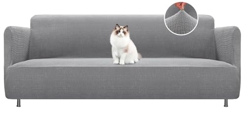BellaHills High Stretch Söderhamn Sofabezug 3 Sitzer (185-215cm) Jacquard Elastische Sofahusse für Hunde Haustiere, Hellgrau von BellaHills