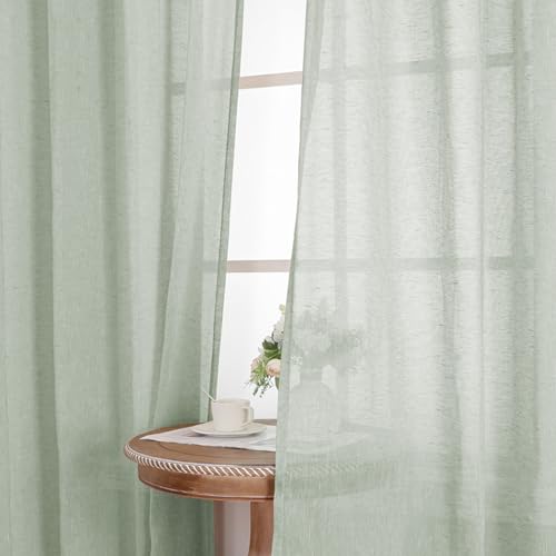 BellaHills Leinenoptik Gardinen Wohnzimmer Modern Vorhänge Halbtransparent 2er Set H 175 x B 140 cm Leinenvorhang mit Ösen Semi-Sheer Linen Curtains for Schlafzimmer, Salbei Hell BellaHills Leinenoptik Gardinen Wohnzimmer Modern Vorhänge Halbtransparent 2er Set H 175 x B 140 cm Leinenvorhang mit Ösen Semi-Sheer Linen Curtains for Schlafzimmer, Salbei Hell von BellaHills