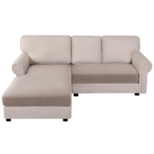 BellaHills Sektionalsofabezüge, Sofa-Sitzkissenbezüge, L-Form, separates Kissen, Couch, Chaiselbezug für Sektionalsofa (Chaiselongue + 2-Sitzer, Sand) von BellaHills