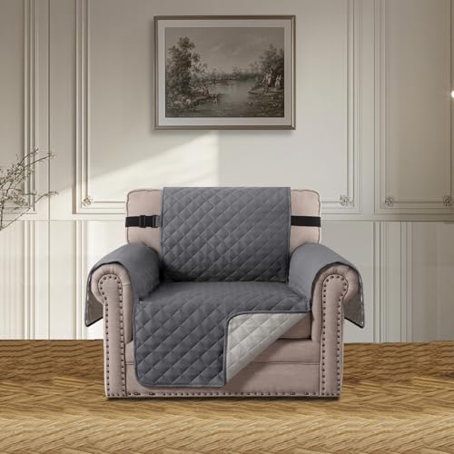 BellaHills Sofa Überzug 1 Sitzer (55CM), Hund Katze Sofaschoner Anti Rutsch Vintage Couch Überzug für Wohnzimmer, Weicher Sofa Auflage, Grau von BellaHills
