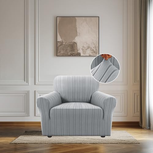 BellaHills Sofa Überzug 1 Sitzer (75-90CM) Mit Armlehne, Stretch Sofabezug rutschfest, Modern Sofa Cover Für Hunde Haustiere, Atmungsaktiv Couch Überzug Mit Elastic Bottom, Hellgrau von BellaHills
