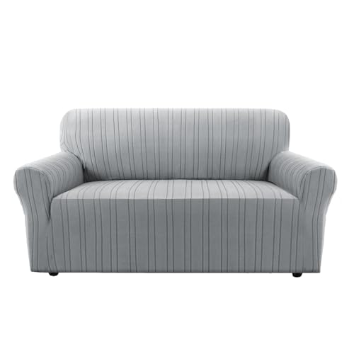 BellaHills Sofa Überzug 2 Sitzer (135-165CM) Mit Armlehne, Stretch Sofabezug rutschfest, Modern Sofa Cover Für Hunde Haustiere, Atmungsaktiv Couch Überzug Mit Elastic Bottom, Hellgrau von BellaHills
