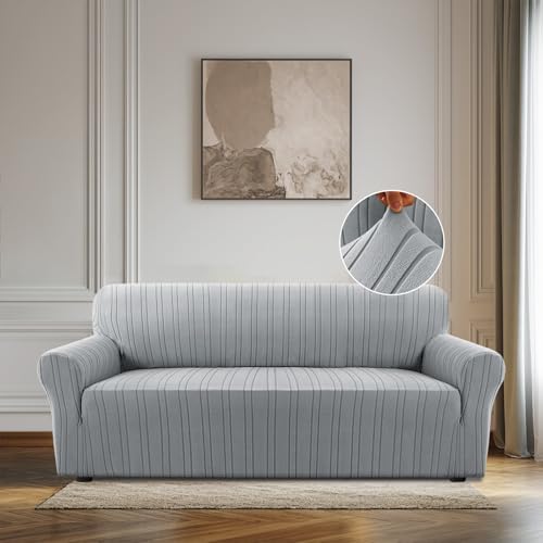 BellaHills Sofa Überzug 3 Sitzer (185-215CM) Mit Armlehne, Stretch Sofabezug rutschfest, Modern Sofa Cover Für Hunde Haustiere, Atmungsaktiv Couch Überzug Mit Elastic Bottom, Hellgrau von BellaHills