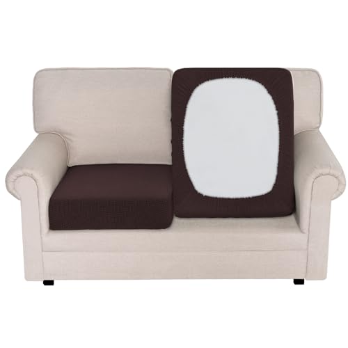 BellaHills Sofa Überzug-Hochelastischer Sitzbezug 2-Sitzer (58-70cm), Wohnzimmer Sofa Sitzbezug Möbelbezug rutschfest und weich, mit Elastischem Boden, Braun von BellaHills
