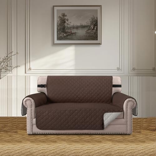 BellaHills Sofa Überzug Übergröße 2 Sitzer (140CM), Waschbar Weiche Couch Überzug Sofa Bezug für Wohnzimmer, Anti-rutsch Sofaüberwürfe für Hund Katze, Braun von BellaHills