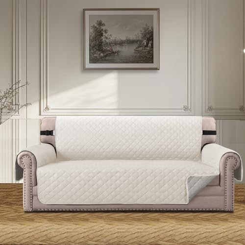 BellaHills Sofa Überzug Übergröße 3 Sitzer (198CM), Couch Überzug Haustier Katze Hunde, Sofaschoner rutschfest, Universal Couchüberzug Waschbar, Sofa Covers Mit Armlehnen, Elfenbein von BellaHills