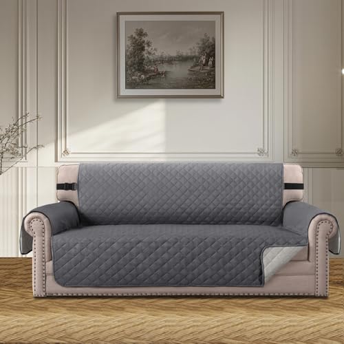 BellaHills Sofa Überzug Übergröße 3 Sitzer (198CM), Couch Überzug Haustier Katze Hunde, Sofaschoner rutschfest, Universal Couchüberzug Waschbar, Sofa Covers Mit Armlehnen, Grau von BellaHills