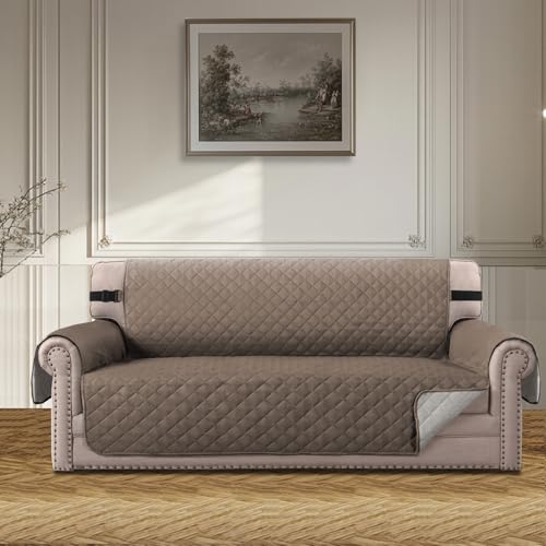 BellaHills Sofa Überzug Übergröße 3 Sitzer (198CM), Couch Überzug Haustier Katze Hunde, Sofaschoner rutschfest, Universal Couchüberzug Waschbar, Sofa Covers Mit Armlehnen, Taupe von BellaHills