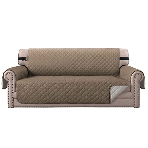 BellaHills Sofabezüge Sofabezüge Reversible Gesteppte Möbelschutzfolie, wasserabweisend, verbesserter Couch Shield mit elastischen Riemen, Anti-Rutsch-Schaum, Micro-Stoff-Pet-Cover-Sofa, Taupe/beige von BellaHills