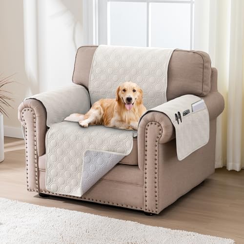 BellaHills Sofabezug 1 2 3 4 Sitzer, 100% Wasserdicht Sofa Auflage Pets Dog Couch Überzug Anti-rutsch Universal Sofa Überzug, 1 Sitzer (51x55cm), Beige von BellaHills