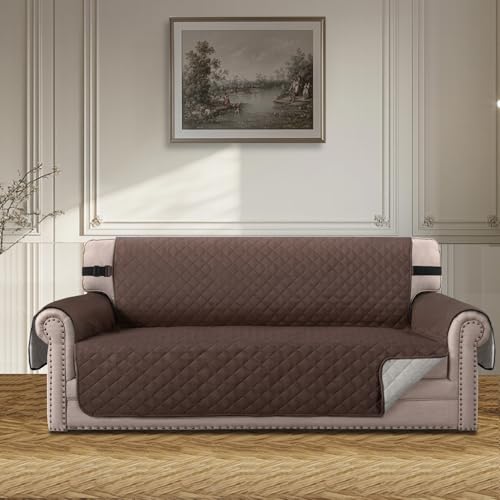 BellaHills Sofabezug 3 Sitzer (172CM), Couch Überzug Haustier Katze Hunde, Sofaschoner rutschfest, Universal Couchüberzug Waschbar, Sofa Covers Mit Armlehnen, Braun von BellaHills
