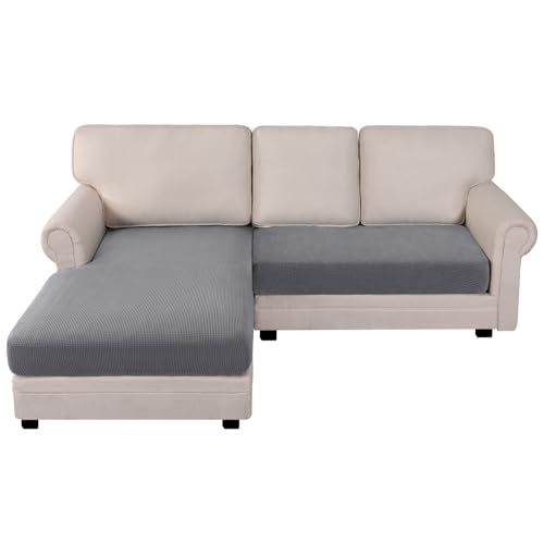BellaHills Sofabezug Hochelastischer, Sofa Überzug Couch Überwurfdecke Sofaschoner Sofaüberwurf mit Elastischem Boden, Elastischer Bezug Cover für L Form, 2 Sitzer + Chaiselongue, Taube von BellaHills