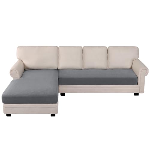 BellaHills Sofabezug Hochelastischer, Sofa Überzug Couch Überwurfdecke Sofaschoner Sofaüberwurf mit Elastischem Boden, Elastischer Bezug Cover für L Form, 3 Sitzer + Chaiselongue, Taube von BellaHills