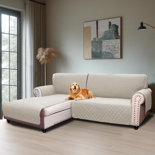 BellaHills Sofabezug L Form 2 Sitzer (205cm), Couch Überzug L Form Mit Armlehne, Ecksofa Bezug Links Für Hund Katze, Sofa Überzug Eckcouch rutschfest Sofa Auflage für Wohnzimmer, Französische Eiche von BellaHills