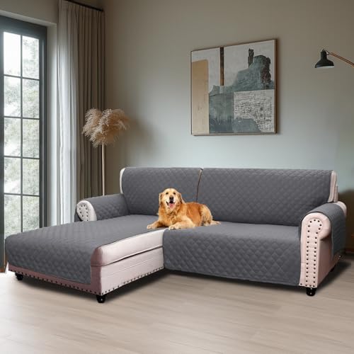 BellaHills Sofabezug L Form 2 Sitzer (205cm), Couch Überzug L Form Mit Armlehne, Ecksofa Bezug Links Für Hund Katze, Sofa Überzug Eckcouch rutschfest Sofa Auflage für Wohnzimmer, Grau von BellaHills