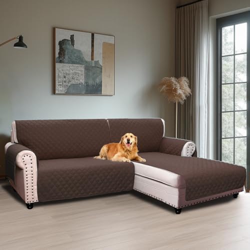 BellaHills Sofabezug L Form 2 Sitzer (205cm), Couch Überzug L Form Mit Armlehne, Ecksofa Bezug Rechts Für Hund Katze, Sofa Überzug Eckcouch rutschfest Sofa Auflage für Wohnzimmer, Braun von BellaHills