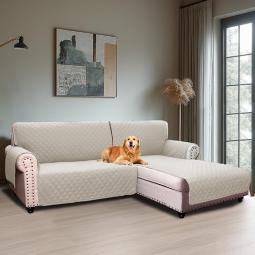 BellaHills Sofabezug L Form 2 Sitzer (205cm), Couch Überzug L Form Mit Armlehne, Ecksofa Bezug Rechts Für Hund Katze, Sofa Überzug Eckcouch rutschfest Sofa Auflage für Wohnzimmer, Französische Eiche von BellaHills