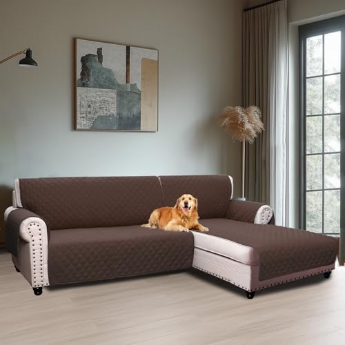 BellaHills Sofabezug L Form 3 Sitzer (247cm), Couch Überzug L Form Mit Armlehne, Ecksofa Bezug Rechts Für Hund Katze, Sofa Überzug Eckcouch rutschfest Sofa Auflage für Wohnzimmer, Braun von BellaHills