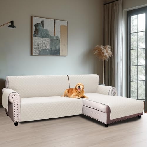 BellaHills Sofabezug L Form 3 Sitzer (247cm), Couch Überzug L Form Mit Armlehne, Ecksofa Bezug Rechts Für Hund Katze, Sofa Überzug Eckcouch rutschfest Sofa Auflage für Wohnzimmer, Elfenbein von BellaHills