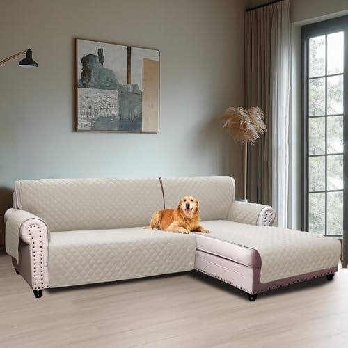 BellaHills Sofabezug L Form 3 Sitzer (247cm), Couch Überzug L Form Mit Armlehne, Ecksofa Bezug Rechts Für Hund Katze, Sofa Überzug Eckcouch rutschfest Sofa Auflage für Wohnzimmer, Französische Eiche von BellaHills