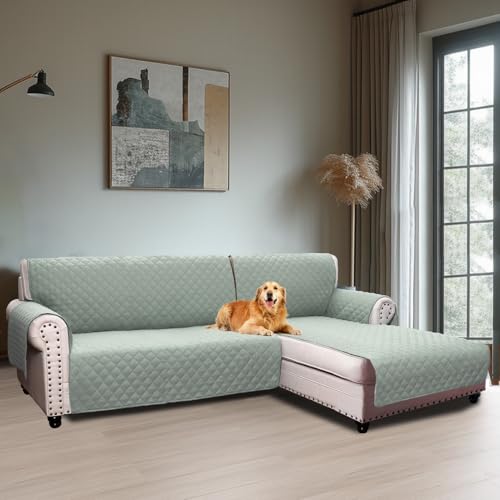 BellaHills Sofabezug L Form 3 Sitzer (247cm), Couch Überzug L Form Mit Armlehne, Ecksofa Bezug Rechts Für Hund Katze, Sofa Überzug Eckcouch rutschfest Sofa Auflage für Wohnzimmer, Lilypad von BellaHills