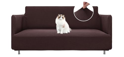 BellaHills Wasserdicht Sofabezug Übergröße 2 Sitzer (170-185cm), Elastischer Sofa Cover Mit Armlehnen, Katze Couch Überwurf, Braun von BellaHills