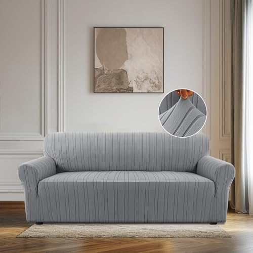 BellaHills Strecken Sofabezug 3 Sitzer (185-215CM) Superweich Elasthan Sofaüberwurf für Hunde Haustier Couchbezug Möbelschutz mit Armlehne, Grau von BellaHills