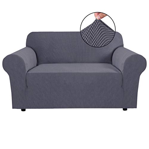 BellaHills Stretch Sofa Schonbezug Separate Kissen Couch Bezug, Sessel Loveseat Ersatzmantel für Ektorp Universal Sleeper, Checks Spandex Jacquard Stoff (2 Sitzer, Grau) von BellaHills