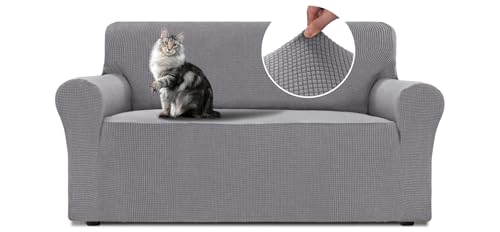 BellaHills Stretch Sofa Überzug 2 Sitzer (135-165cm), Sofaschoner rutschfest Mit Armlehne, Dicke Sofabezug Für Haustiere, Waschbare Sofa Cover, Hellgrau von BellaHills