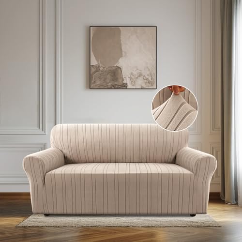 BellaHills Stretch Sofa Überzug Übergröße 2 Sitzer (170-185CM), Sesselschoner rutschfest Mit Armlehne, Elastische Couch Überzug, Universal Sofa Cover Moderne, Sofaschoner für Hund Katze, Sand von BellaHills
