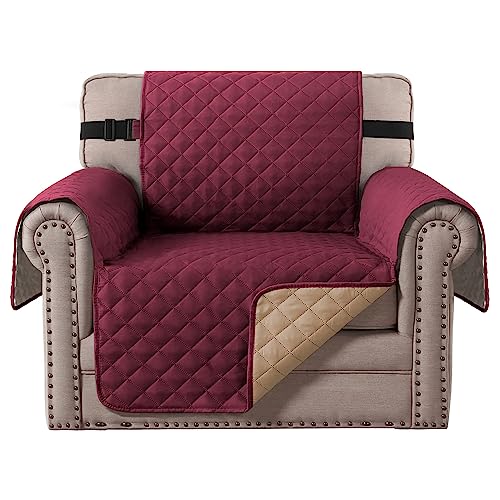 BellaHills Stuhl Schonbezug Schonbezüge, Stuhlüberzüge für Wohnzimmer Sessel Schonbezüge Möbelschoner für Sofas, reversibel mit 5 cm Breiten verstellbaren Trägern (Einsitzer: Burgund/Tan) von BellaHills