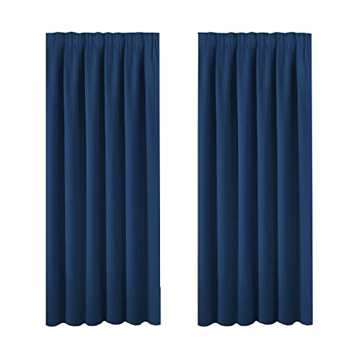 BellaHills Verdunkelungsvorhänge Wärmeisolierte Fensterbehandlung Massiver Bleistiftfalten-Verdunkelungsvorhang für Wohn- / Schlafzimmer Marine, 183cm x 167cm(H x B) von BellaHills