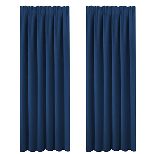 BellaHills Verdunkelungsvorhänge Wärmeisolierte Fensterbehandlung Massiver Bleistiftfalten-Verdunkelungsvorhang für Wohn- / Schlafzimmer Marine, 183cm x 167cm(H x B) von BellaHills