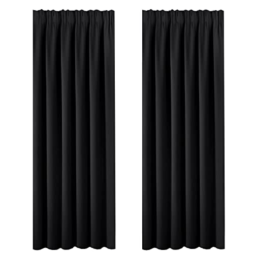 BellaHills Verdunkelungsvorhänge Wärmeisolierte Fensterbehandlung Massiver Bleistiftfalten-Verdunkelungsvorhang für Wohn- / Schlafzimmer Schwarz, 183cm x 167cm(H x B) von BellaHills