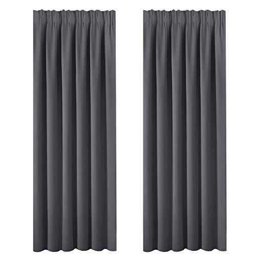 BellaHills Verdunkelungsvorhänge Wärmeisolierte Fensterbehandlung Massiver Bleistiftfalten-Verdunkelungsvorhang für Wohn- / Schlafzimmer Schwarz, 183cm x 167cm(H x B) von BellaHills