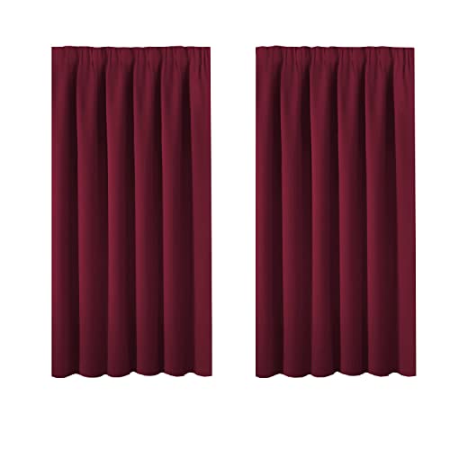 BellaHills Verdunkelungsvorhänge Wärmeisolierte Fensterbehandlung Massiver Bleistiftfalten-Verdunkelungsvorhang für Wohn- / Schlafzimmer Burgund, 137cm x 117cm(H x B) von BellaHills