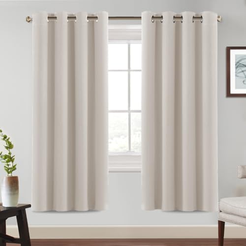 BellaHills Verdunklungsvorhänge Gardinen 2er Set H214 x B132 cm Vorhänge Blickdicht Wohnzimmer Curtains mit ösen, Ösenvorhang für Schlafzimmer, Elfenbeinweiß von BellaHills