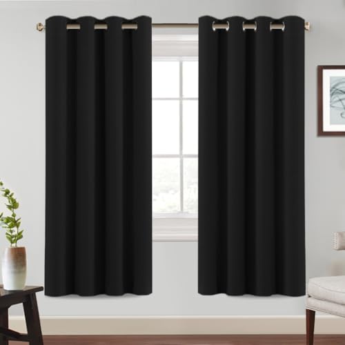 BellaHills Verdunklungsvorhänge mit Ösen Vorhang Blickdicht 2er Set H225 x B140 cm (HöhexBreite), Thermovorhang Kälteschutz Gardinen Wohnzimmer Schlafzimmer Vorhang Wärmeisolierend, Schwarz von BellaHills