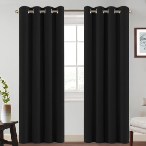 BellaHills Verdunklungsvorhänge mit Ösen Vorhang Blickdicht 2er Set H260 x B140 cm (HöhexBreite), Thermovorhang Kälteschutz Gardinen Wohnzimmer Schlafzimmer Vorhang Wärmeisolierend, Schwarz von BellaHills