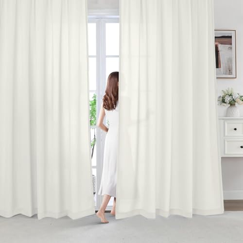BellaHills Voile Vorhänge mit Ösen Halbtransparent Gardine für Schlafzimmer Wohnzimmer Vorhang Transparent fenstervorhang H230 x B140cm 2er Set, Beige von BellaHills