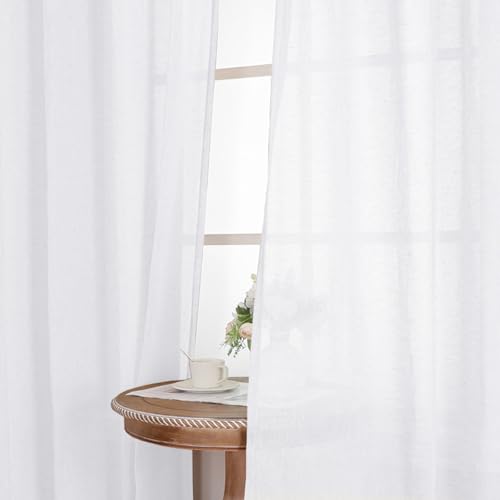 BellaHills Vorhänge Leinen Ösenvorhang 2er Set H 160 x B 140 cm Leinenoptik Gardinen mit Ösen Leinenvorhang Halbtransparent Linen Curtains für Wohnzimmer, Weiß von BellaHills