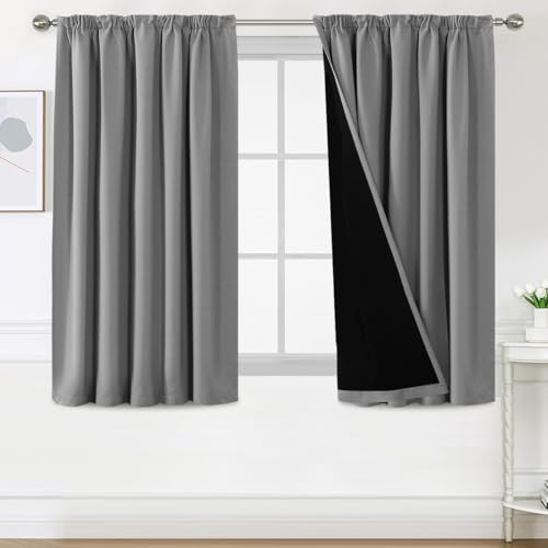 BellaHills Vorhang 100% Blickdicht mit Kräuselband 2er Set Vorhang gegen Kälte Doppellagige Vorhänge Thermogardine Wärmeisolierend Verdunklungsvorhänge H145 x B140 cm, Taubengrau von BellaHills
