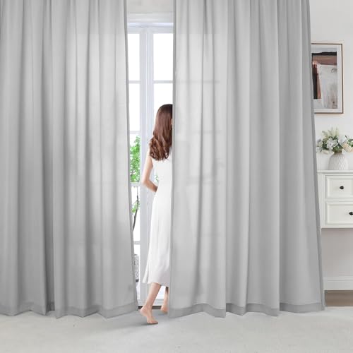 BellaHills Vorhang Grau 2er Set Voile Vorhang Transparente Gardine aus Voile Polyester Transparent Wohnzimmer für Schlafzimmer H245 x B140cm von BellaHills